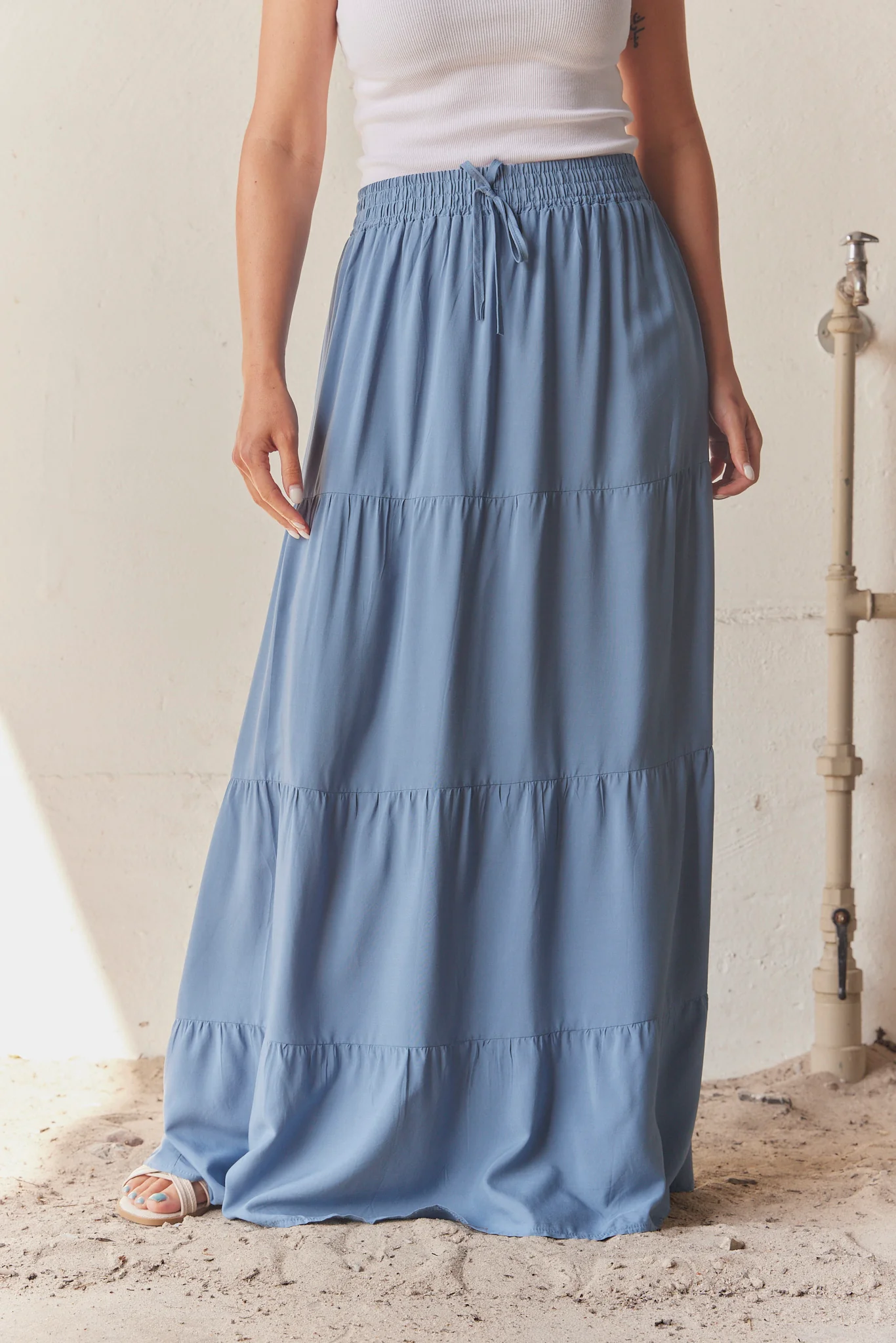 Eli Saa Solid Long Skirt | Jeans | Nederdel fra Atelier C