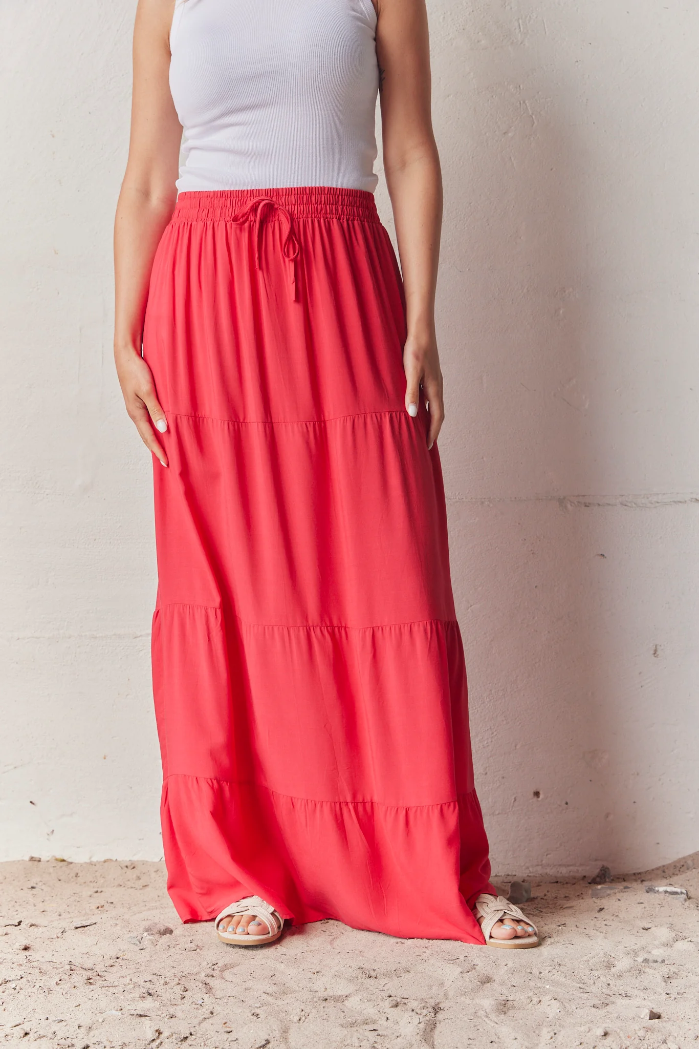 Eli Saa Solid Long Skirt | Red | Nederdel fra Atelier C
