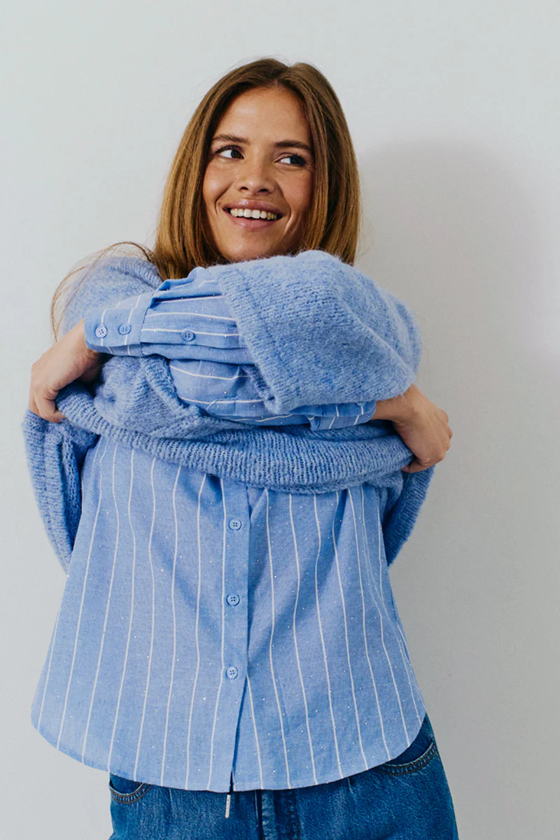 Solly Shirt 207427 | Vista Blue W. Star Off-White | Skjorte fra Freequent - Image 3