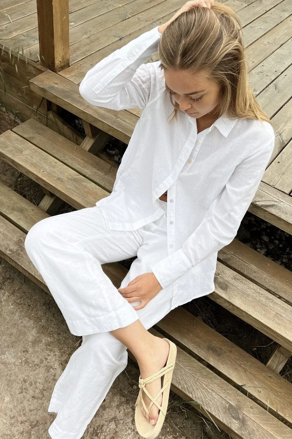 Sonar Linen Pants | White | Bukser fra Neo Noir - Image 8