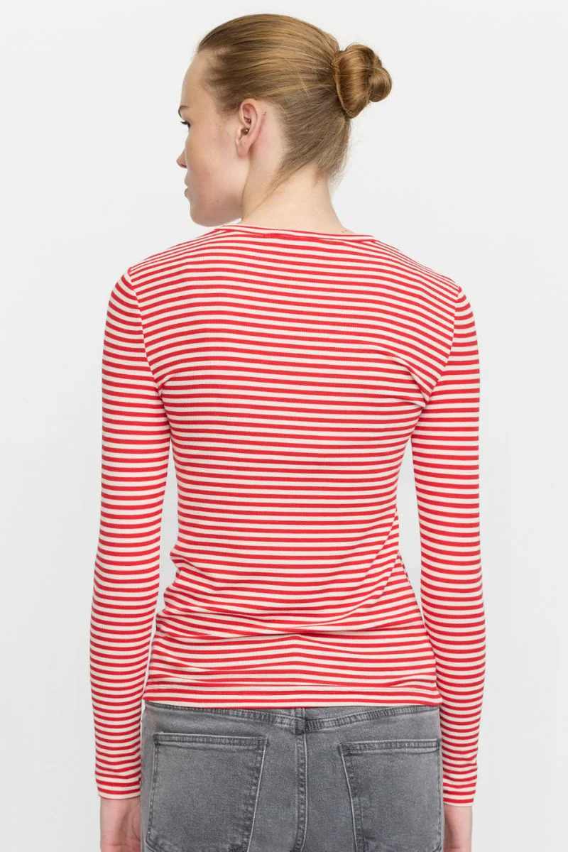 SRFenja Stripe O-neck Top SR124-303 | Arctic Wolf / Racing Red stripes | T-shirt fra Soft Rebels - Image 3