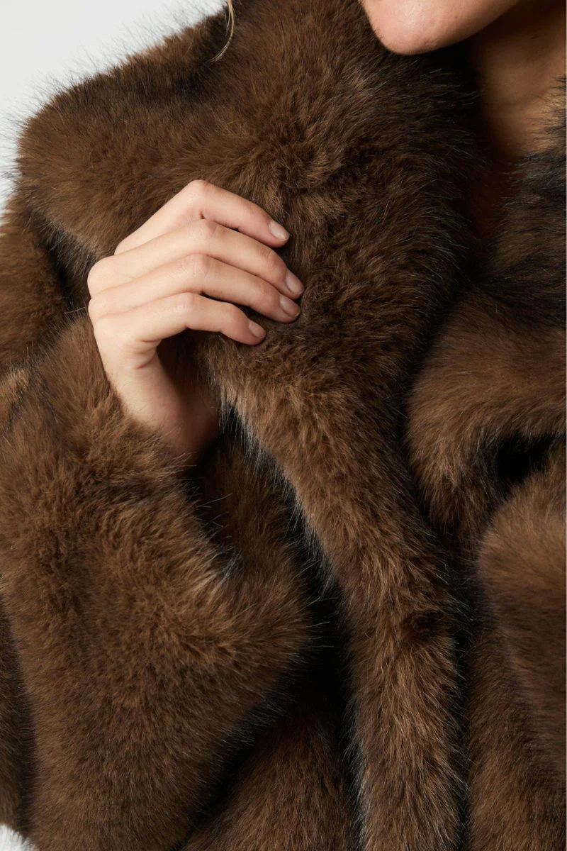 Stephanie Faux Fur Jacket | Brown | Jakke fra Neo Noir - Image 7