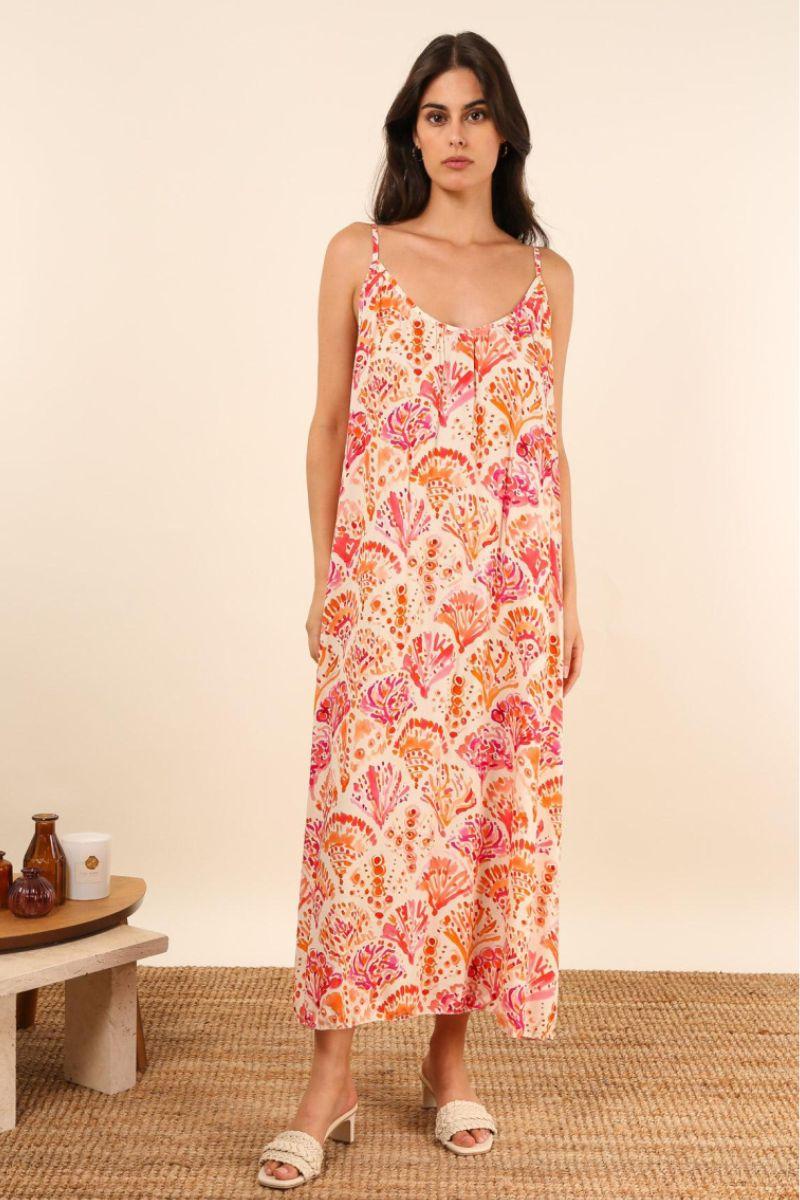 Strap Dress Print | Coral | Kjole fra Avery