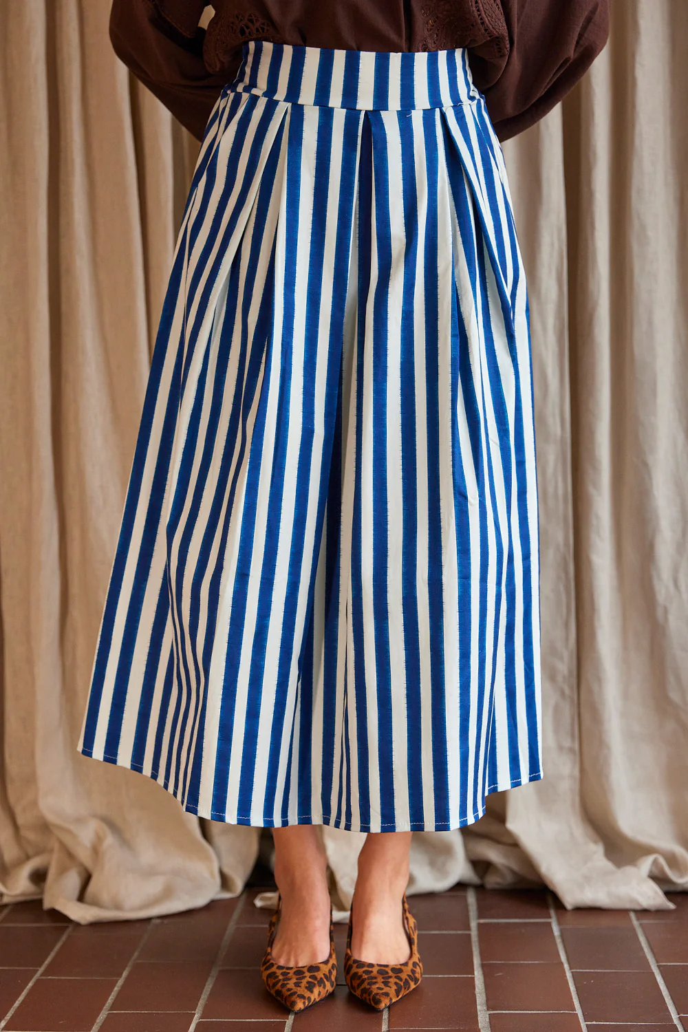 Stina Striped Skirt | Dark Blue | Nederdel fra Atelier C