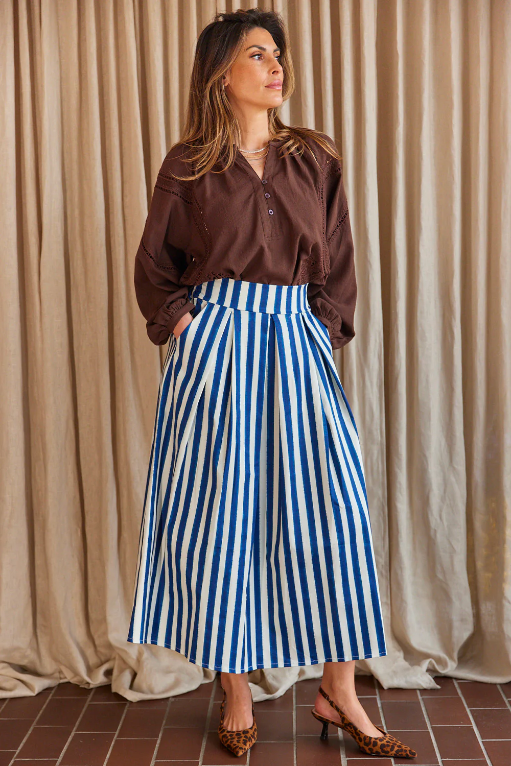 Stina Striped Skirt | Dark Blue | Nederdel fra Atelier C - Image 2