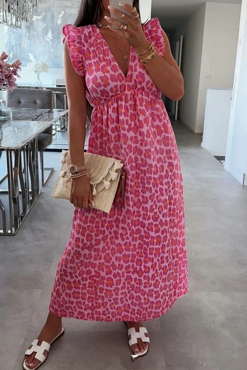 Sun Leo Ruffle Dress | Dark Pink | Kjole fra Avery
