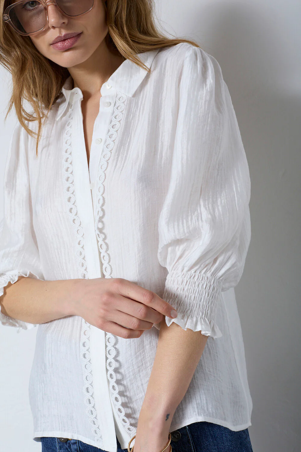 Tassy Lace SS Shirt 45073 | White | Top fra Co'couture