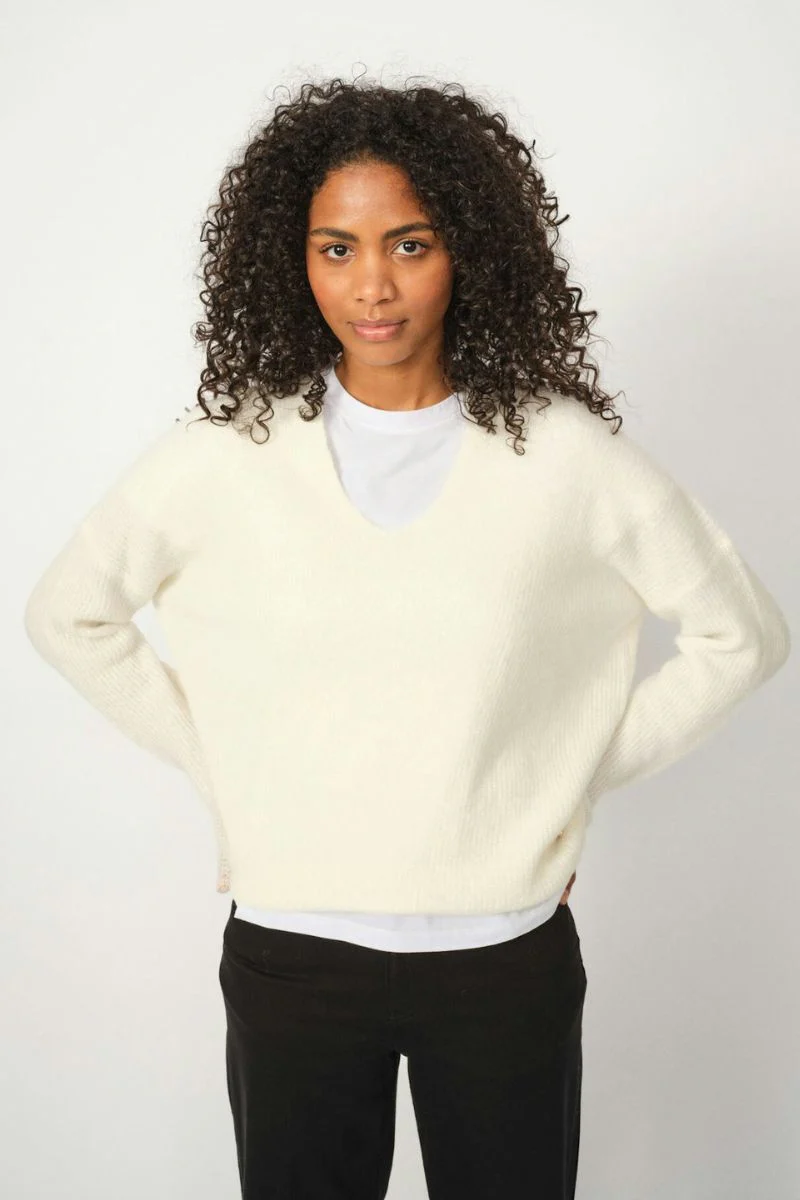 Thora V-Neck Knit | Ecru | Strik fra Mos Mosh - Image 4