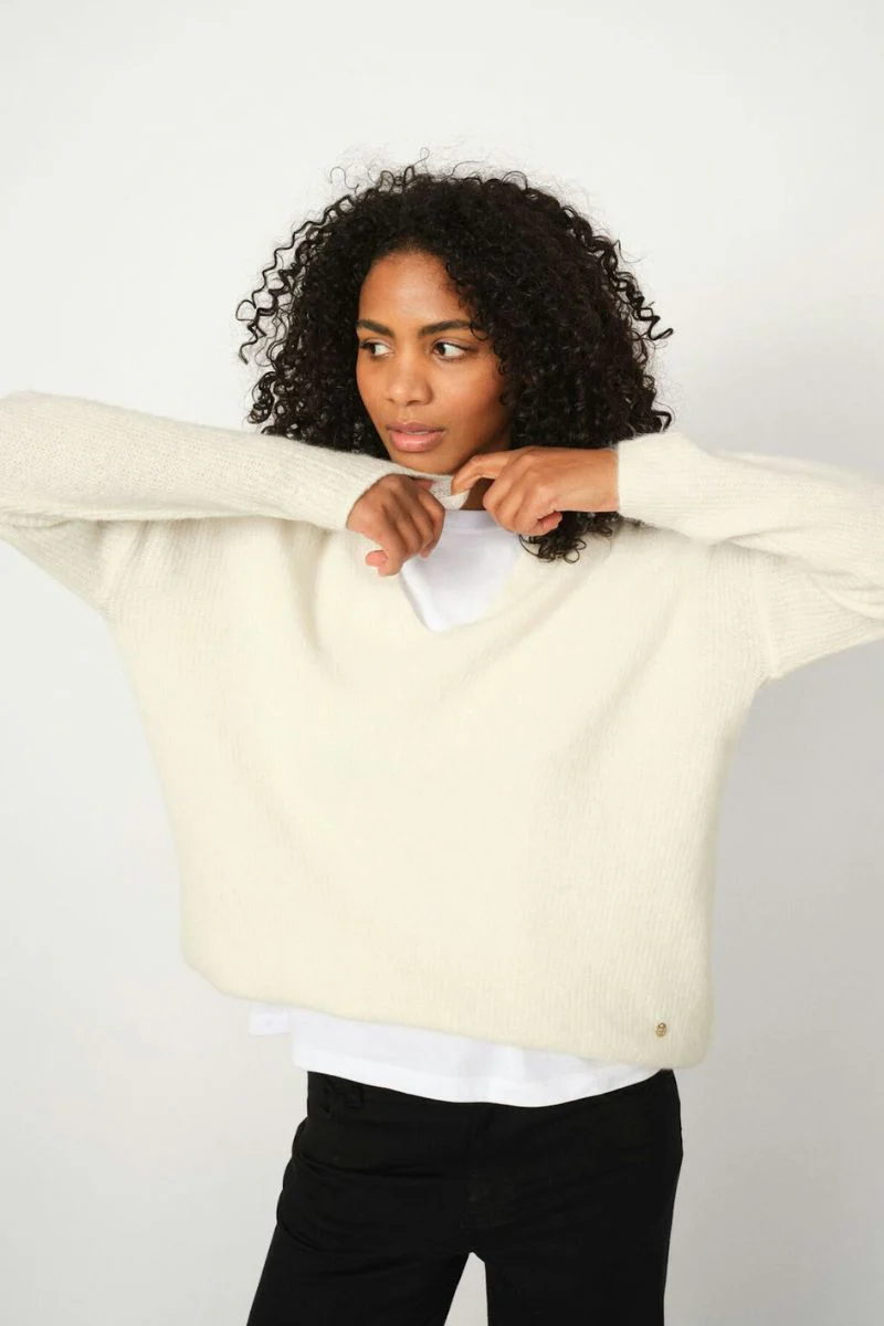 Thora V-Neck Knit | Ecru | Strik fra Mos Mosh - Image 8