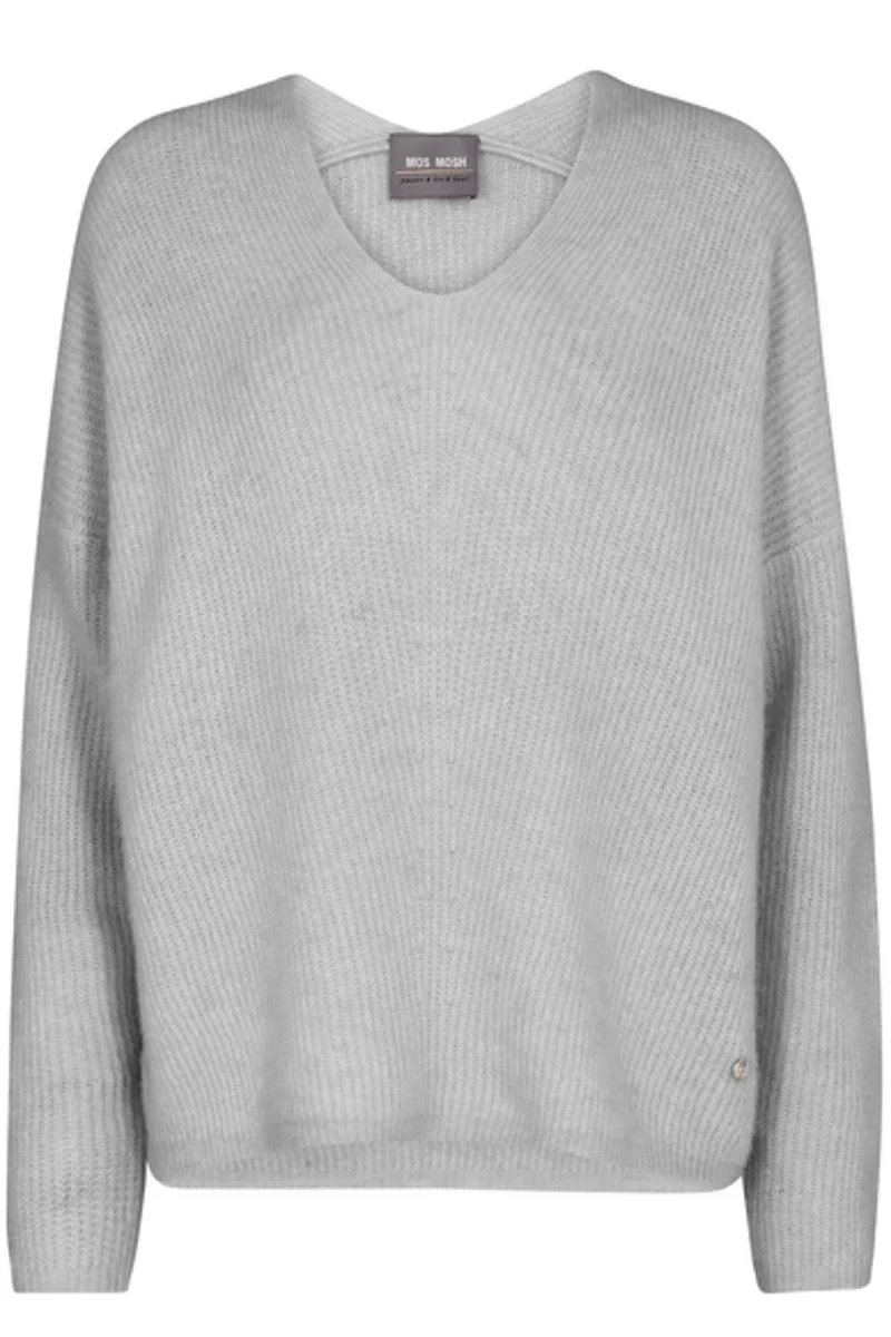 Thora V-Neck Knit | Grey Melange | Strik fra Mos Mosh - Image 2