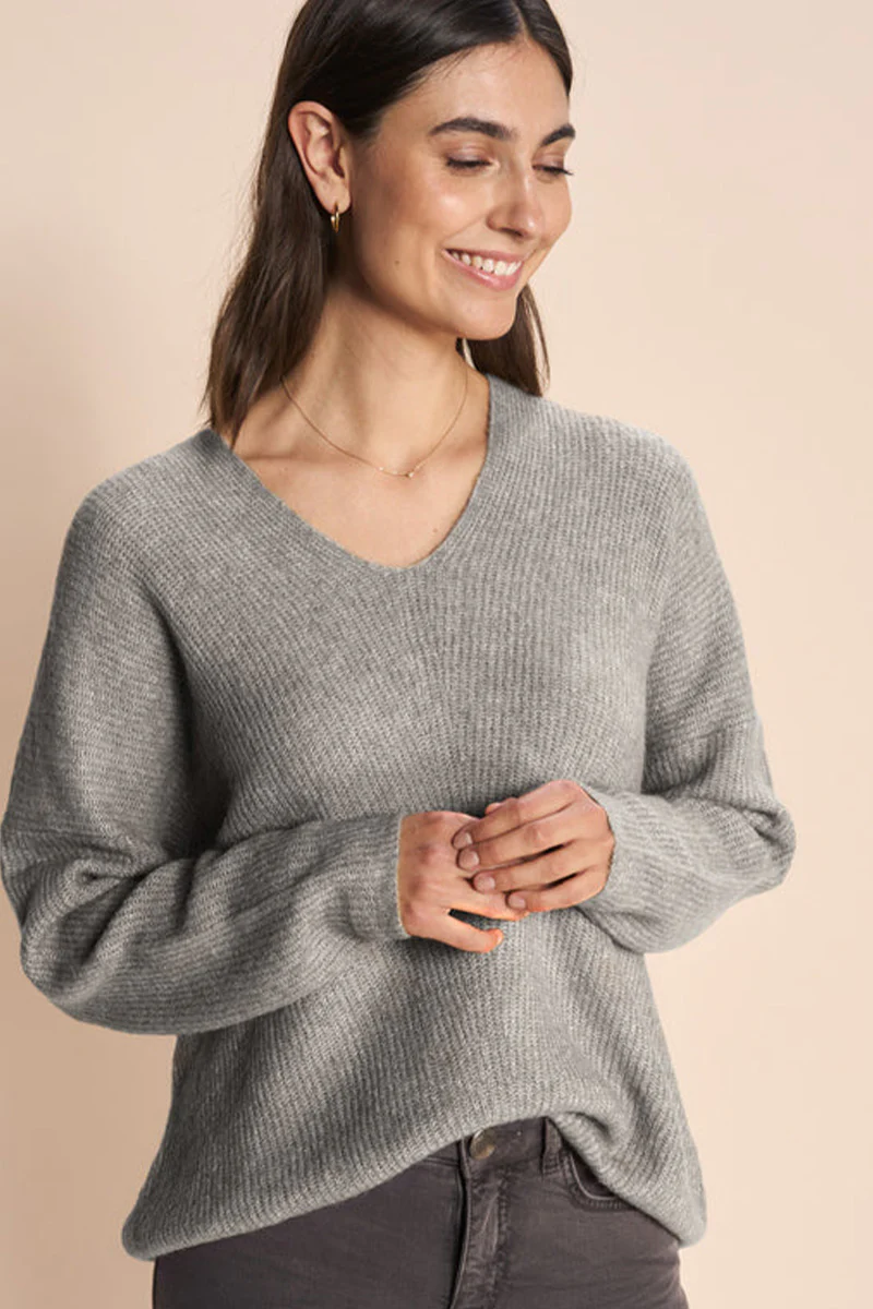Thora V-Neck Knit | Grey Melange | Strik fra Mos Mosh - Image 5