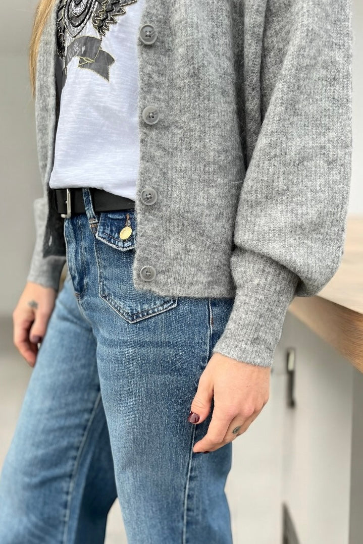 Thora V-Neck Knit Cardigan | Grey Melange | Strik fra Mos Mosh - Image 6