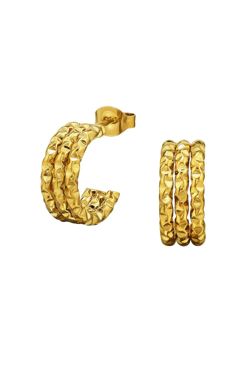 Three Line Bar Diamond Cut Ear Studs GD | Øreringe fra Birdsong - Image 2