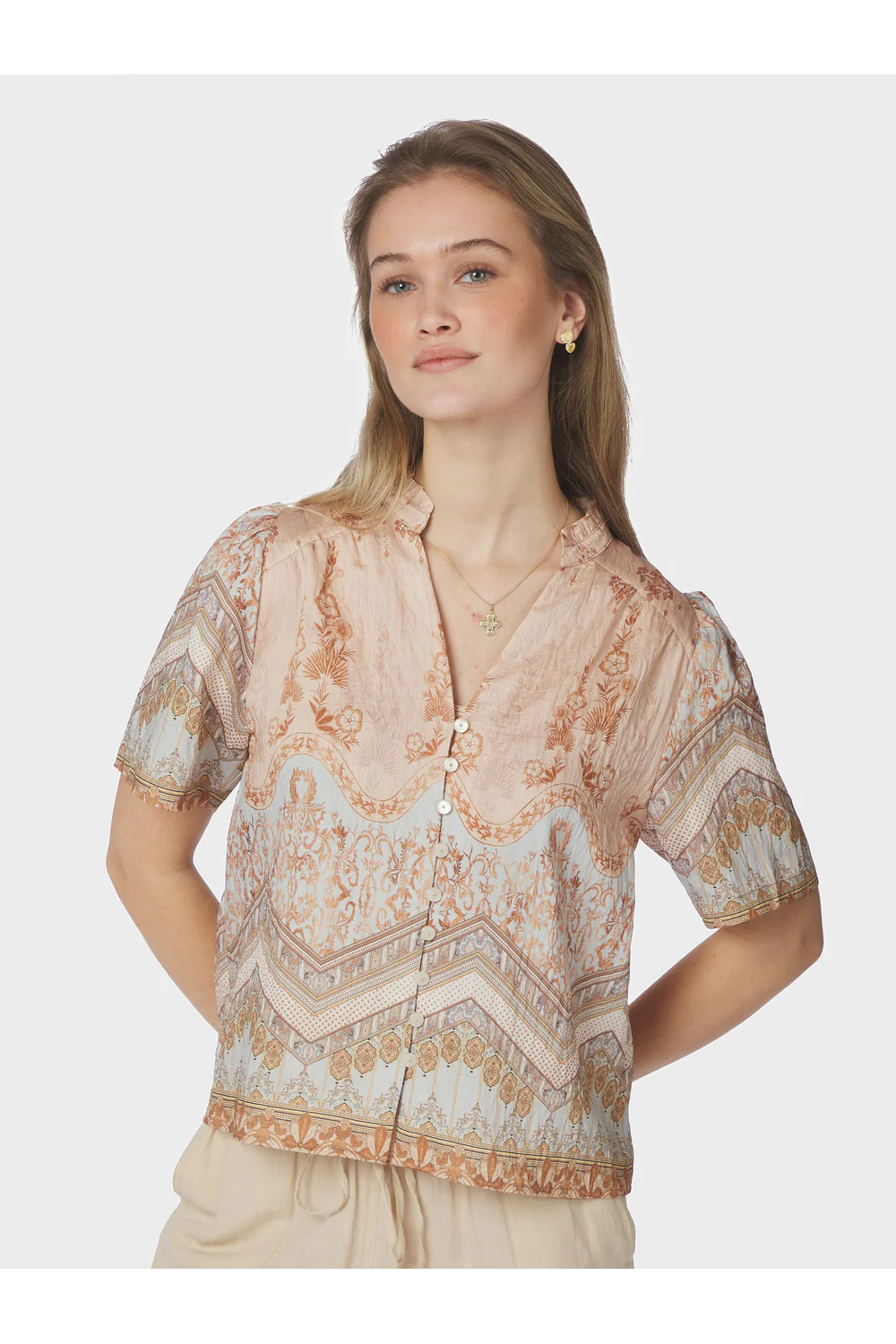 Torana Flower Border Blouse | Flower Peach | Bluse fra Neo Noir - Image 3