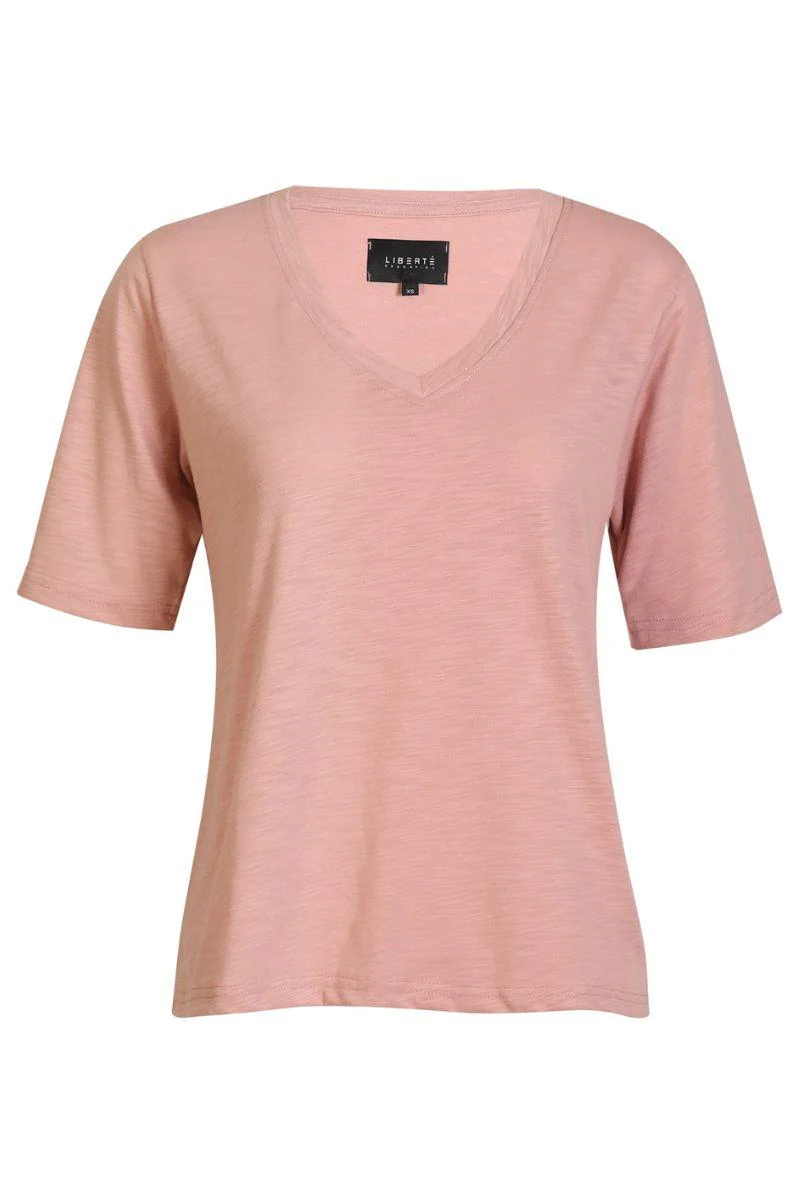 Ulla Ss Vneck Tshirt | Dusty Rose | T-Shirt fra Liberté
