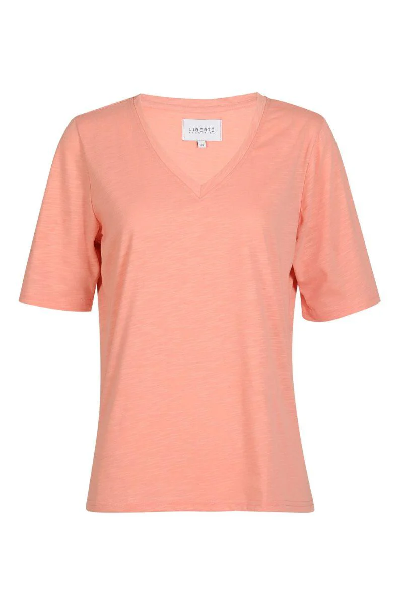 Ulla Ss Vneck Tshirt | Pale Peach | T-Shirt fra Liberté
