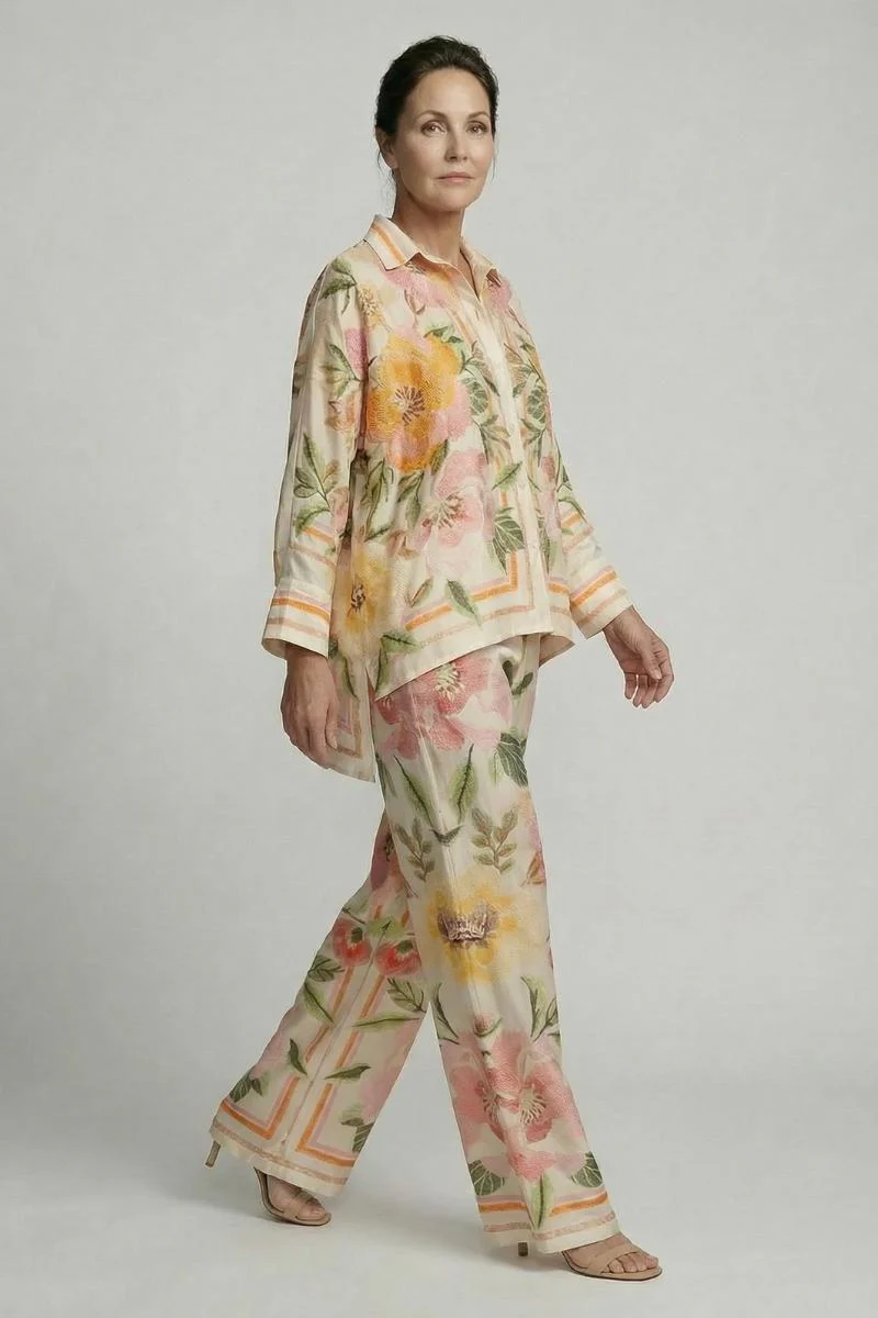 Silky Floral Pant | Ivory | Bukser fra Atelier C - Image 4