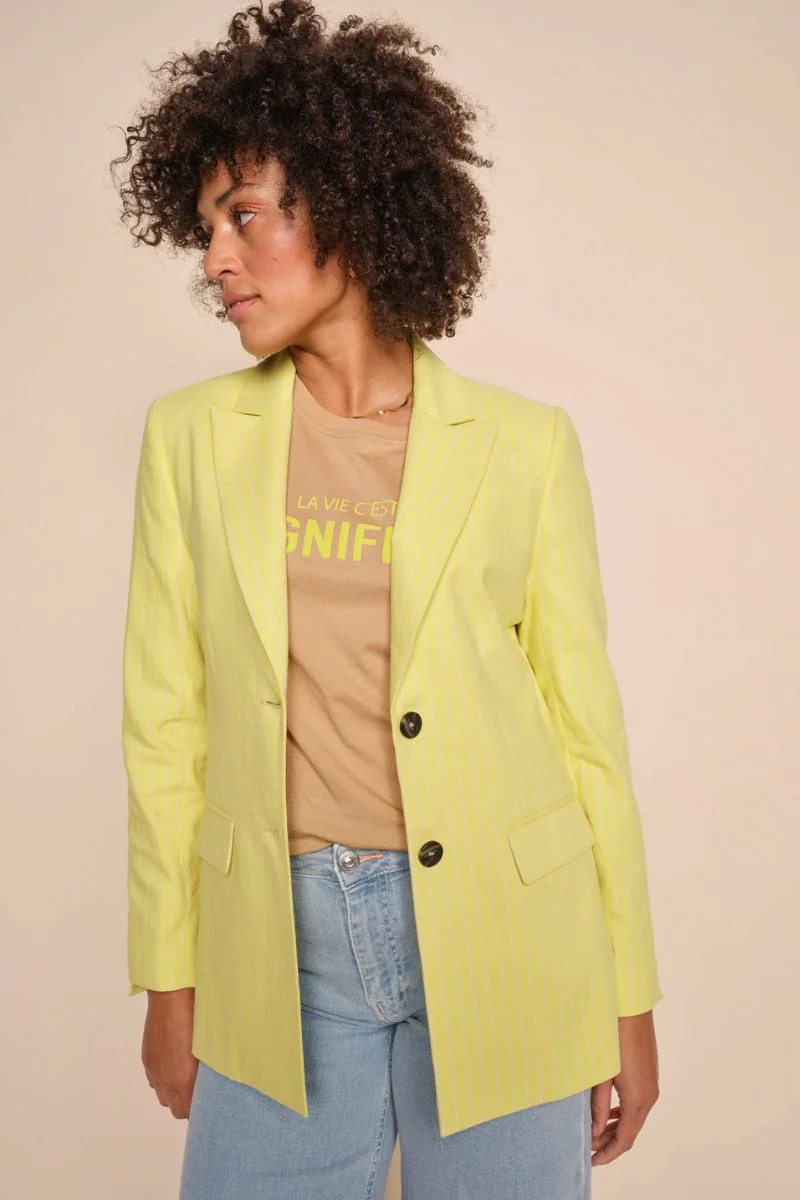 Windy Twill Pinstripe Blazer | Yellow Plum | Blazer fra Mos Mosh - Image 3