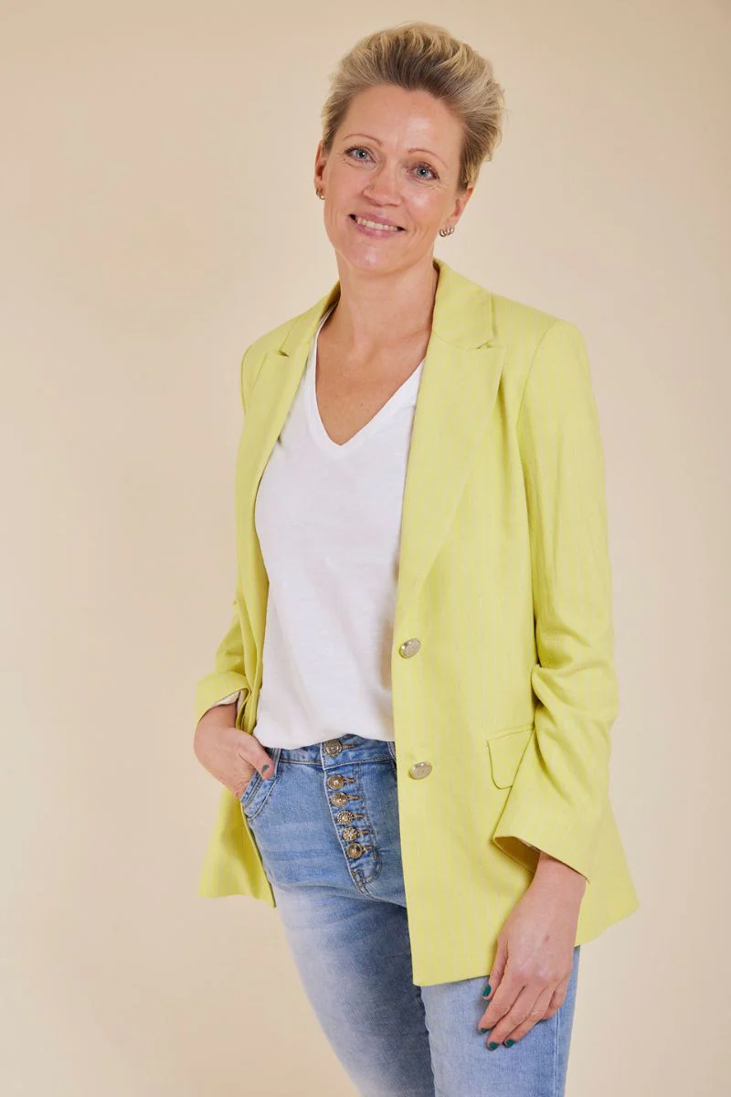 Windy Twill Pinstripe Blazer | Yellow Plum | Blazer fra Mos Mosh - Image 5